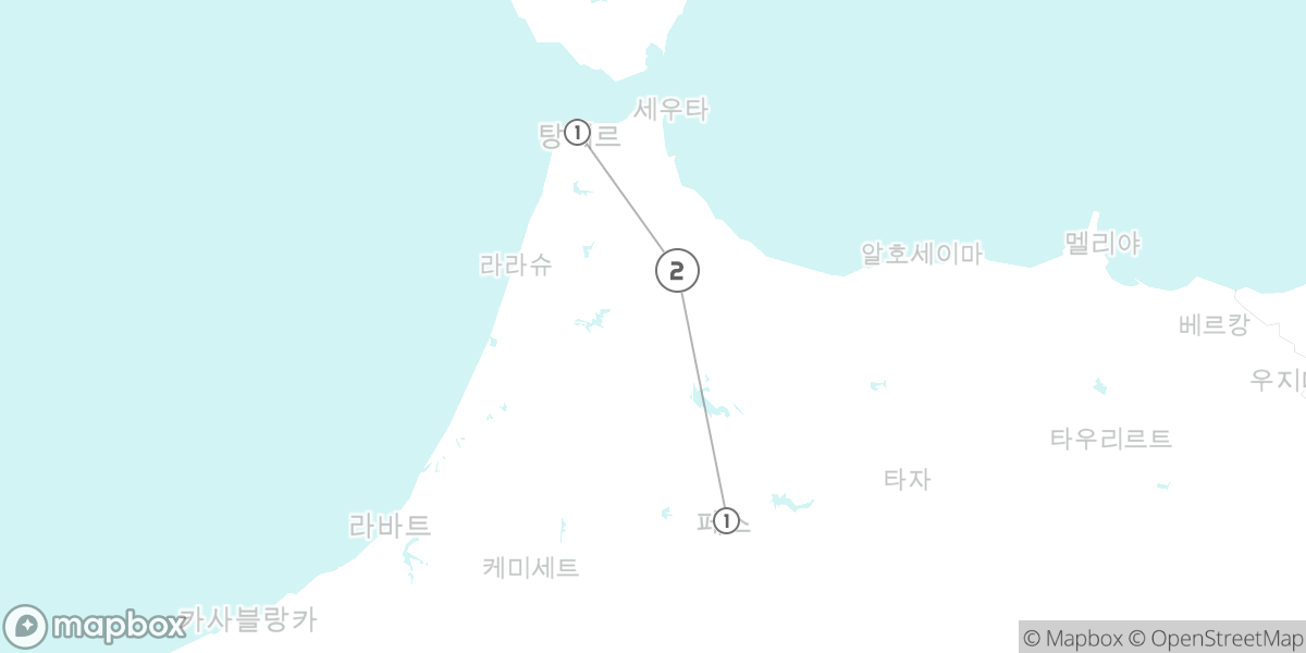 5일 북부 하이라이트, 탕헤르와 쉐프샤우엔 루트 지도