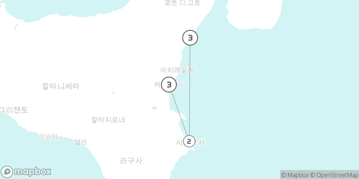 시칠리아 동부 하이라이트: 바로크 예술과 에트나 화산의 감동 루트 지도