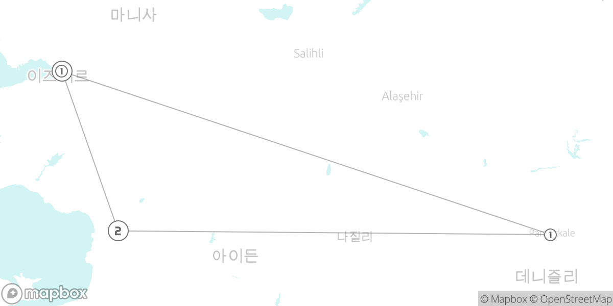 에게해의 정석, 이즈미르-에페소스-파묵칼레 핵심 루트 루트 지도