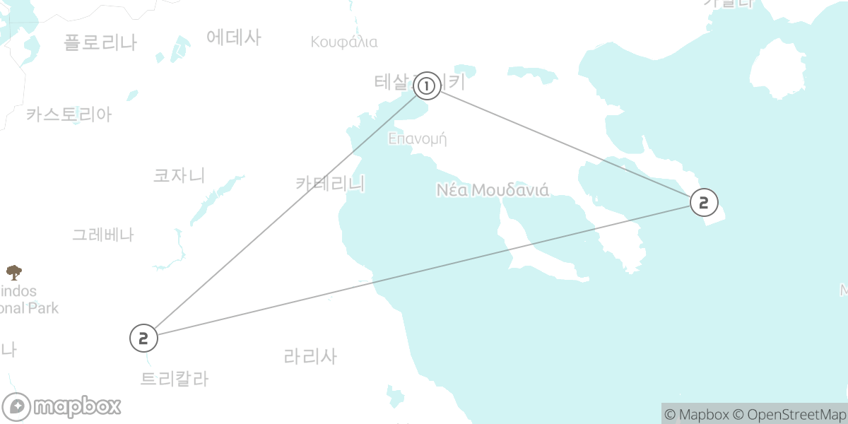 에게해의 푸른 바다와 하늘의 기둥, 메테오라를 한번에 루트 지도