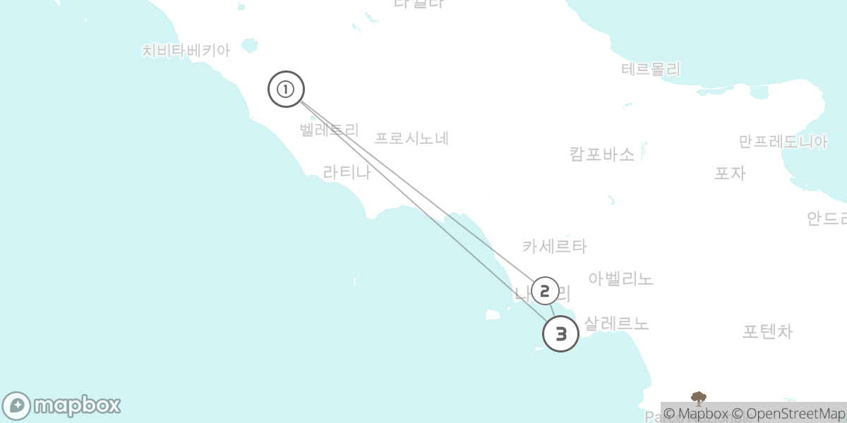 로마와 지중해의 보석, 남부 핵심 일주 루트 지도