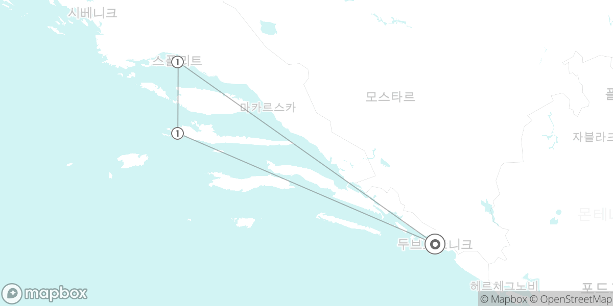 크로아티아 남부 달마티아 5일 집중 (휴양형) 루트 지도
