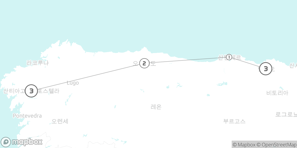 초록 스페인 핵심 일주: 바스크, 아스투리아스, 갈리시아 루트 지도
