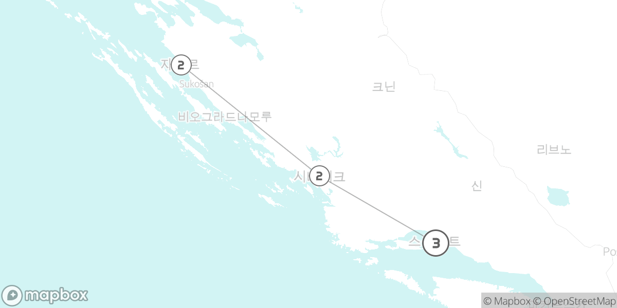 달마티아 북부 로드트립: 스플리트, 쉬베니크, 자다르 루트 지도