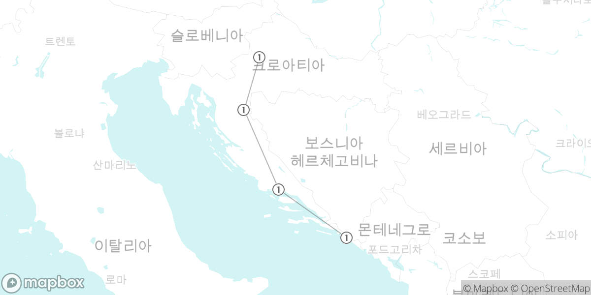 크로아티아 5일 핵심 4도시 정복 (자그레브 IN - 두브로브니크 OUT) 루트 지도