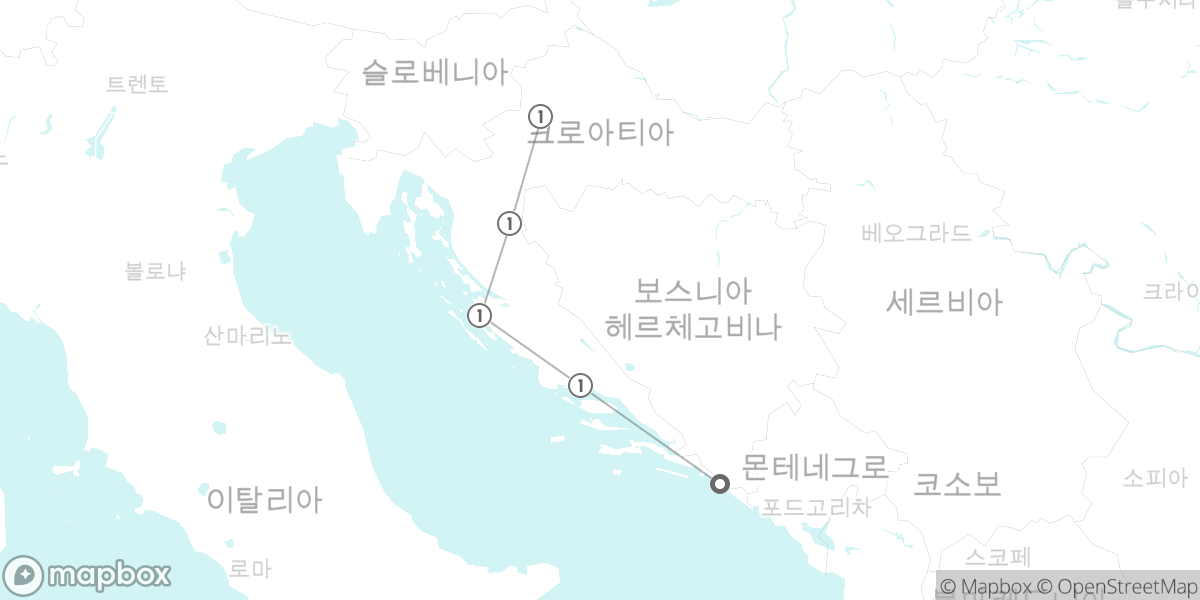 크로아티아 중부 집중 5일 (자다르 일몰 포함) 루트 지도
