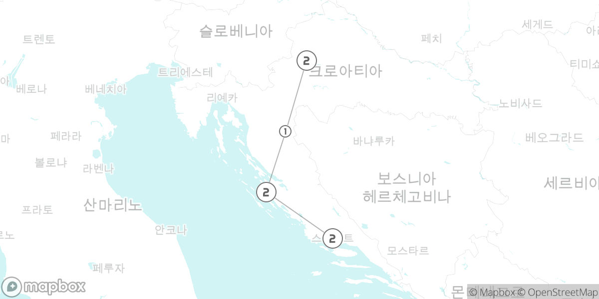 크로아티아 핵심 정복: 자그레브, 플리트비체, 자다르, 스플리트 루트 지도
