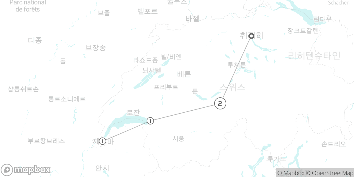5일 핵심, 서부 호수와 융프라우 루트 지도