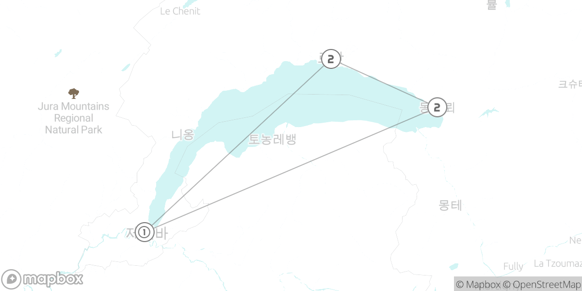레만 호수의 진주, 스위스 리비에라 클래식 루트 루트 지도