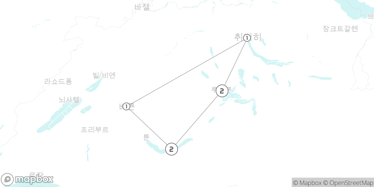 도시와 자연의 완벽한 조화: 취리히, 루체른, 인터라켄, 베른 루트 지도