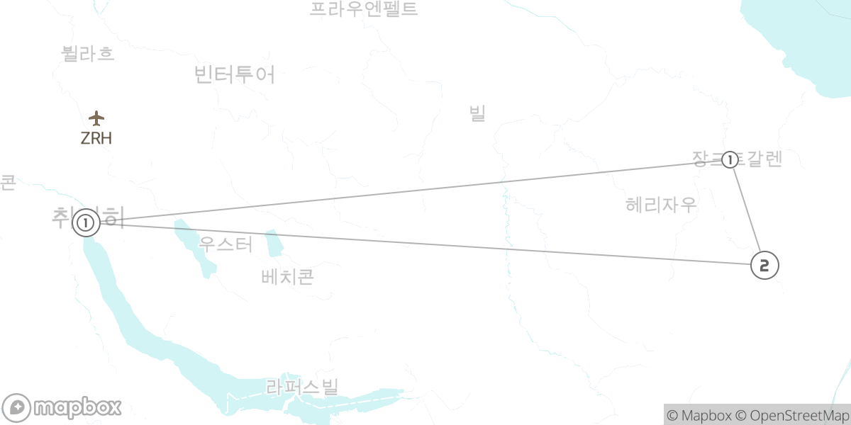 알프스 목가적 풍경, 아펜첼과 장크트갈렌 7일 루트 지도