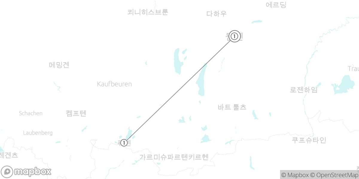 남부 바이에른 핵심, 뮌헨과 백조의 성 루트 지도