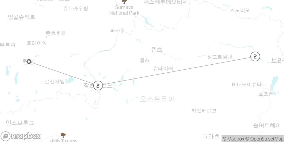 오스트리아 5일 핵심, 비엔나 & 잘츠부르크 루트 지도