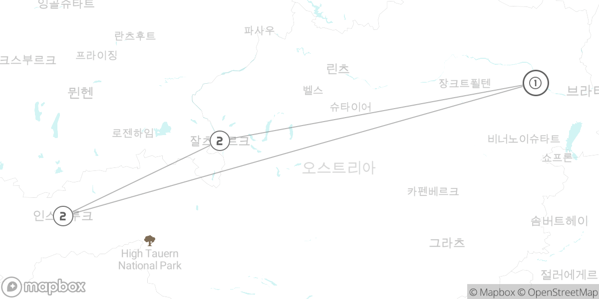 알프스의 심장을 가다! 비엔나, 인스브루크, 잘츠부르크 대자연 루트 루트 지도