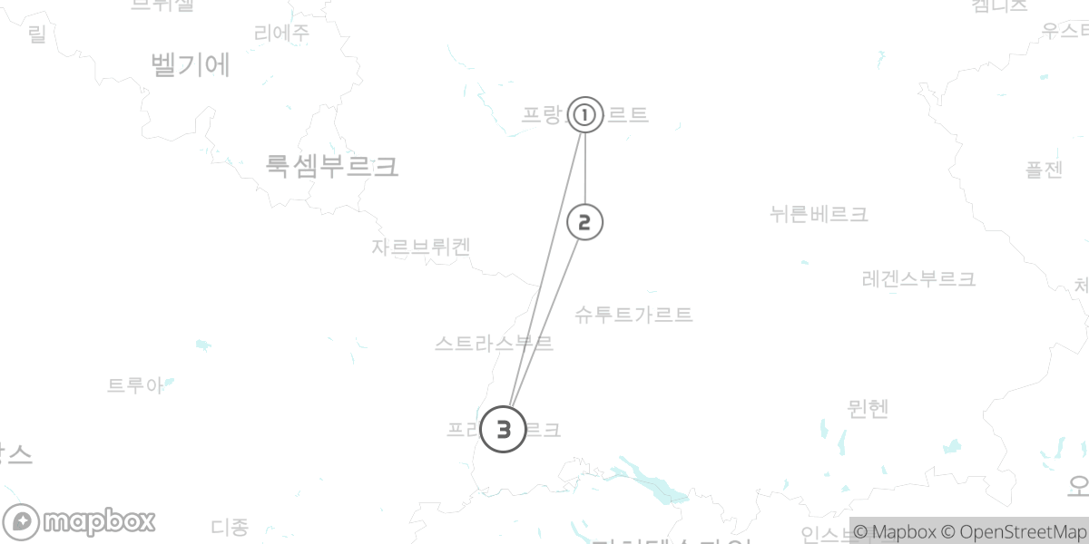 독일 남서부 핵심 정복 (프랑크푸르트, 하이델베르크, 슈바르츠발트) 루트 지도