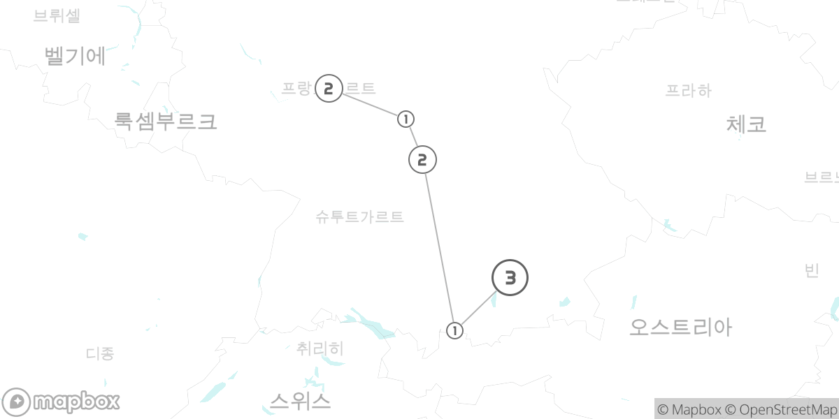 로맨틱 가도 남부 일주: 프랑크푸르트에서 뮌헨까지 루트 지도