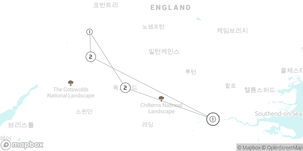 셰익스피어의 발자취와 코츠월드의 전원 낭만 루트 지도