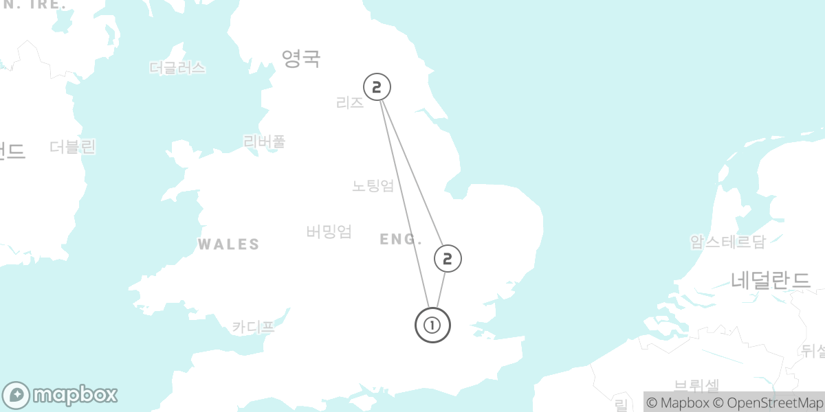 잉글랜드 학문과 역사의 정수: 런던, 케임브리지, 요크 루트 지도