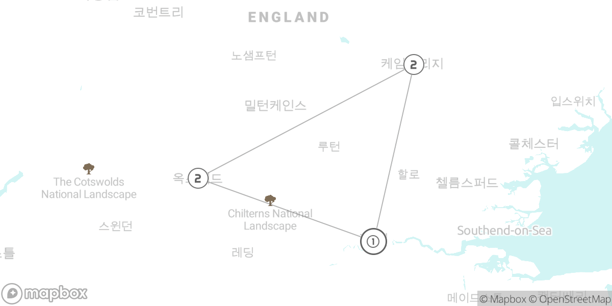 런던과 명문 대학도시, 잉글랜드 클래식 루트 루트 지도