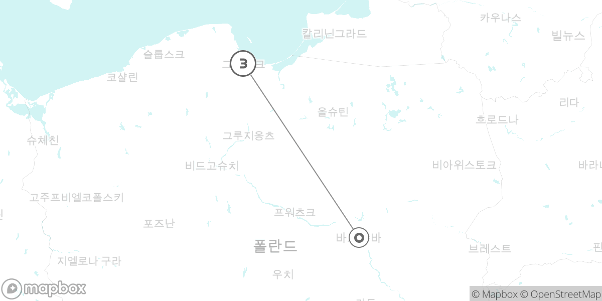 폴란드 수도와 발트해 (바르샤바, 그단스크) 루트 지도