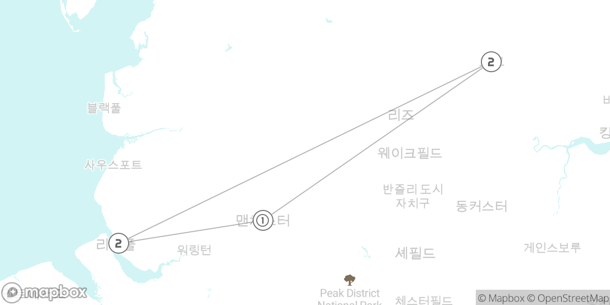 북부 잉글랜드 핵심 3도시 완전 정복 루트 지도