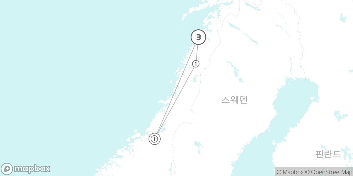 전설의 해안도로, 헬겔란 해안(Kystriksveien) 탐험 루트 지도